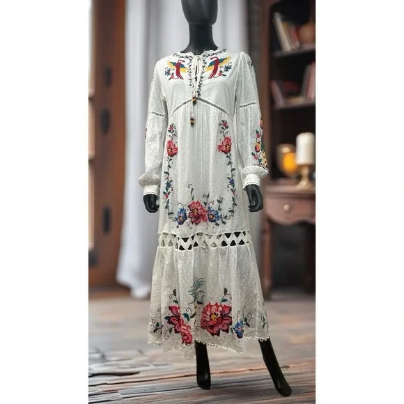 FARM Rio | Dresses | Nwt Farm Rio Macaw Cross Stitch Embroidered Maxi Dress  Size S | Poshmark